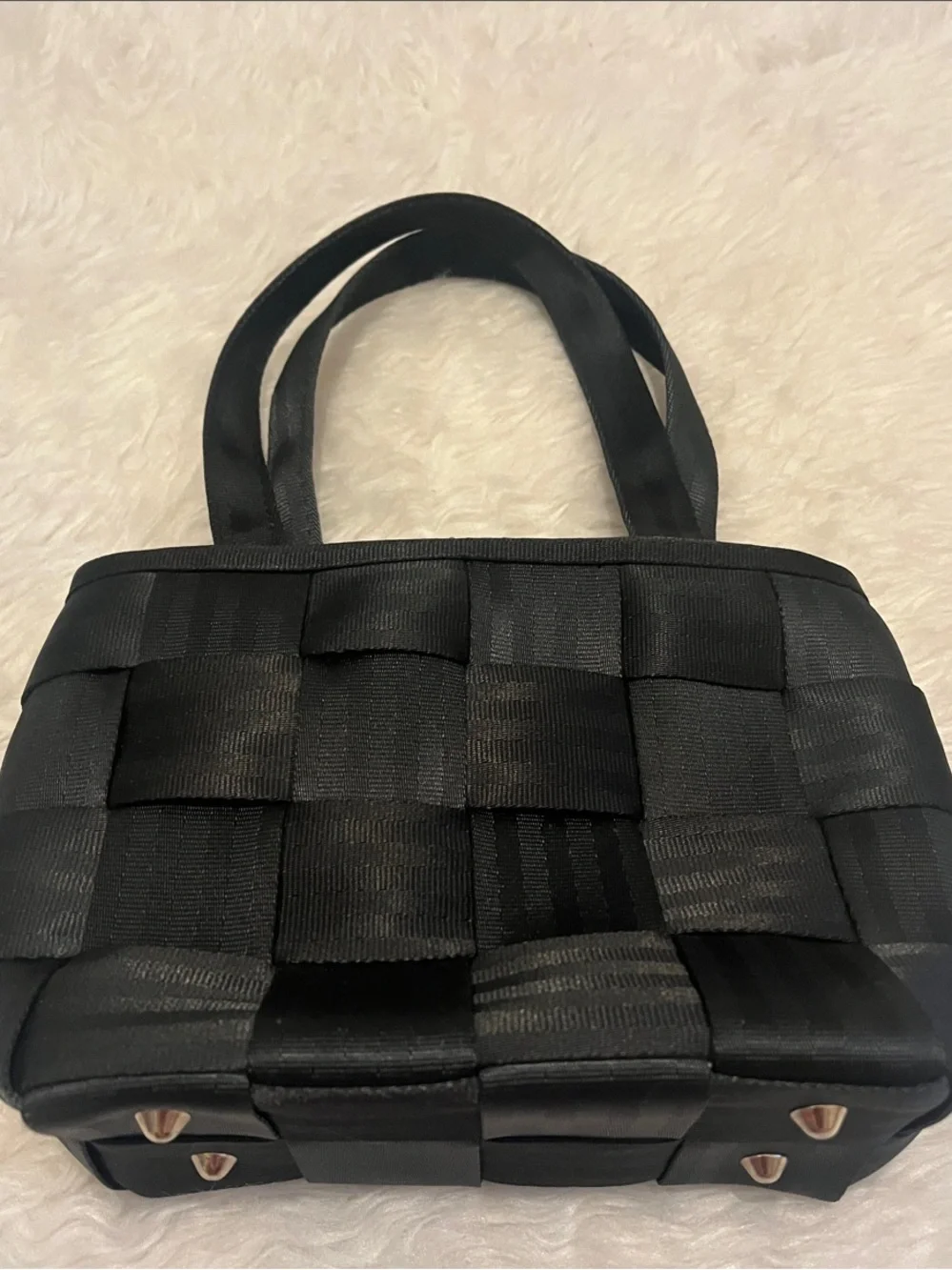 Harveys Black Woven Tote with Dual Straps original seatbelt Purse